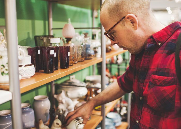 Man shopping at estate sales in Detroit, MI